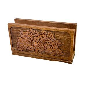 Vtg Lasercraft Laser Engraved Solid Wood Letter Holder Napkin Holder Tree